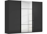 Schwebetürenschrank RAUCH "Kleiderschrank Schrank Garderobe Schlafzimmerschrank SCALE-TRIO", schwarz (schwarz, glas schwarz, griffleisten schwarz), B:271cm H:223cm T:68cm, Holzwerkstoff, Schränke, Schwebetürenschrank, edle dreigeteilte Front mit 2 Zierleisten Spiegel/Glas MADE IN GERMANY