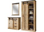 Garderoben-Set HOME AFFAIRE "SHERWOOD", braun (old style hell dekor), B:206cm H:201cm T:43cm, Kastenmöbel-Sets, Garderoben-Set, mit Scheunentorbeschlag, Apothekergriffe aus Metall