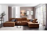 Wohnlandschaft HOME AFFAIRE "Alberto U-Form", braun (cognac), B:350cm H:73cm T:228cm, 100% Polyester;Microfaser in Antiklederoptik (100% Polyester);Luxus-Microfaser Vintageoptik (100% Polyester);Luxus-Microfaser weich (90%Polyester 10%Polyamid), Sofas, Wohnlandschaft, mit Kopfteilverstellung, wahlweise mit Bettfunktion