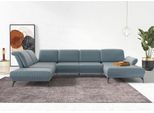 Wohnlandschaft SIT & MORE "Coco U-Form", blau (blau, grau), B:382cm H:88cm T:242cm, 100% Polyester, Sofas, Wohnlandschaft, Sitztiefen-, Arm- und Kopfteilverstellung, Cord-Bezug, Fußhöhe 15 cm
