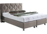 Boxspringbett "Phönix", beige (schwarz, beige), B:155cm L:210cm, Bezug Bett: Microvelours (100% Polyester) oder Feinstruktur (100% Polyester);Bezug Bonnell-Federkernmatratze: 100% Polyester;Bezug Kaltschaummatratze: 100% Polyester;Bezug Tonnentaschenfederkernmatratze: 80% Baumwolle, 20%Polyester, WESTFALIA SCHLAFKOMFORT, Komplettbetten, Boxspringbett