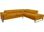 Ecksofa W.SCHILLIG "finn, Designsofa mit tollem Sitzkomfort, bequem, L-Form", gelb (brandy s37), B:281cm H:71cm T:230cm, Flachgewebe S22 (100% Polyester);Stoff S37 (100% Polyester);Longlife Xtra-Leder Z59: Glattleder mit modischer Prägung. Hautstärke 0, 9 - 1, 1 mm, Sofas, Ecksofa, German Design Award 2016, Fußgestell Nussbaum natur, Breite 281 cm