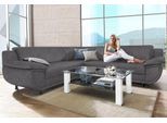 Ecksofa TRENDMANUFAKTUR "Rondo wahlweise mit Schlaffunktion, 267x247 cm (BxT), breite Armlehnen", grau (anthrazit), B:267cm H:85cm T:247cm, Kunstleder SOFTLUX;Microfaser PRIMABELLE (100% Polyester);NaturLEDER (echtes Rindsleder);Struktur (54% Polyacryl, 46% Polyester), Sofas, Ecksofa, L-Form, wahlweise mit Federkern bestellbar, Füße schwarz