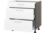 Kochfeldumbauschrank KOCHSTATION "KS-Trea U2AS80-H", weiß (weiß, eichefarben grau), B:80cm H:75cm T:56cm, Schränke, Kochfeldumbauschrank, mit drei Schubkästen, Breite 80 cm, Höhe 75 cm