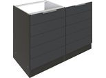 Spülenschrank KOCHSTATION "KS-Luhe", grau (grau matt, grafit), B:120cm H:82cm T:60cm, MDF, Schränke, Spülenschrank, 120 cm breit, hochwertige MDF-Fronten mit waagerechter Lisene