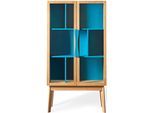 Bücherregal WOODMAN "Hilla", blau (natur, blau), Regale, Bücherregal, Breite 88 cm, Türen mit Glaseinsätzen, Holzfurnier aus Eiche, FSC