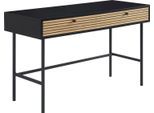 Schreibtisch SALESFEVER, schwarz (schwarz, natur, eiche, schwarz, schwarz), B:120cm H:75cm T:50cm, MDF, Eiche Echtholzfurnier, Metall, Tische, Schreibtisch, im Scandi Design, Konsolentisch