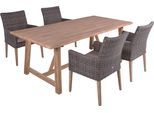 Garten-Essgruppe GARDEN PLEASURE "Tischgruppe »OAKLAND/NORVELL Set 01«", braun (hellbraun, schwarz), Kissenbezug: 100% Polyester, Sitzmöbel-Sets, Garten-Essgruppe, 4 Sessel, Tisch LxB: 200x100 cm, inkl Auflagen