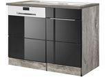 Spülenschrank KOCHSTATION "KS-Brindisi", schwarz (schwarz hochglanz, eiche vintage), B:110cm H:85cm T:60cm, Holzwerkstoff, MDF, Schränke, Spülenschrank, 110 cm breit, inkl. Möbeltür für Geschirrspüler sowie Einbauspüle