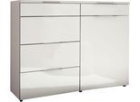 Kombikommode WIEMANN "Como", weiß (weiß, dekor, glas weiß, chrom), B:140cm H:91,2cm T:43cm, Floatglas, Holzwerkstoff, Metall, Sideboards, Kombikommode, vormontiert
