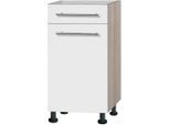 Unterschrank OPTIFIT "Bern", weiß (weiß hochglanz, akaziefarben), B:40cm H:87cm T:58,4cm, Schränke, Unterschrank, 40 cm breit, mit Tür und Schubkasten, mit höhenverstellbaren Füßen