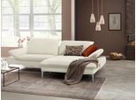 Ecksofa W.SCHILLIG "enjoy&MORE, mit tollem Sitzkomfort, elegant und bequem, L-Form", weiß (weiß z59), B:294cm H:87cm T:185cm, Chenille-Flachgewebe R66 (85% Polyester, 15% Nylon);Longlife Xtra-Leder Z59: Glattleder mit modischer Prägung. Hautstärke 0, 9 - 1, 1 mm;Stoff S37 (100% Polyester), Sofas, Ecksofa, mit Sitztiefenverstellung, Füße silber matt, Breite 294 cm