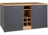 Kücheninsel KOCHSTATION "KS-Milan", grau (küche: grau, front: anthrazit, korpus: grafitgrau, arbeitsplatte: wotaneiche), B:153cm H:86cm T:100cm, Komplettküchen-Sets, Kücheninsel, Stellmaß 153/100 cm, viel Stauraum, Lebensmittelpunkt: Küche