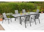 Garten-Essgruppe MERXX "Amalfi", grau (anthrazit, anthrazit, grafit), Polyester, Aluminium, Polyester, Sicherheitsglas, Sitzmöbel-Sets, Garten-Essgruppe, 6 Stapelsessel, Ausziehtisch 110x 200-300 cm