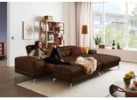 Polsterhocker W.SCHILLIG "piedroo, Designsofa mit tollem Sitzkomfort, bequem, L-Form", braun (chocolate s37), B:141cm H:42cm T:70cm, Stoff S37 (100% Polyester): Luxus-Microfaser in Lederoptik, Hocker, Polsterhocker, Füße in Silber matt