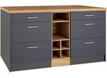 Kücheninsel KOCHSTATION "KS-Milan", grau (küche: grau, front: anthrazit, korpus: grafitgrau, arbeitsplatte: wotaneiche), B:153cm H:86cm T:100cm, Komplettküchen-Sets, Kücheninsel, Stellmaß 153/100 cm, viel Stauraum, Lebensmittelpunkt: Küche