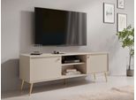 Lowboard HOME AFFAIRE "ROMELIS TV-Schrank mit 2 Türen und einem Fach, B/T/H: 156/40,5/54,8 cm", beige, B:156,2cm H:54,8cm T:40,5cm, Melamin, Sideboards, Lowboard, Beige TV-Kommode mit goldenen Akzenten, viel Stauraum