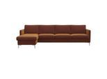 Ecksofa FLEXLUX "Fiore, super Sitzkomfort durch Kaltschaum im Sitz, L-Form", braun (cognac), B:280cm H:85cm T:159cm, 100% Polyester, Sofas, Ecksofa, schmale Armlehnen, Füße Alu