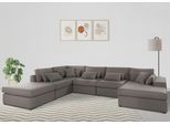 Wohnlandschaft OTTO HOME "Florid U-Form", beige (natur), B:360cm H:75cm T:260cm, Baumwollmix (60% Baumwolle/40% Leinen);Struktur fein (100% Polyester);Samtoptik (100% Polyester);Samtvelours (100% Polyester);Struktur (100% Polyester);Struktur recycelt (100% recyceltes Polyester), Sofas, Wohnlandschaft, 6 Teile, bestehend aus Modulen, viele Bezugsqualitäten, auch in Cord