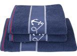 Handtuch Set DYCKHOFF "Maritim, Voyage", blau (navy), 3 Stk., Frottier, Frottier, Obermaterial: 100% Baumwolle, Handtuch-Sets, Handtuch Set, 2 Handtücher (50x100cm), 1 Duschtuch (70x140cm)