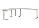 Eckschreibtisch GERMANIA "GW-Agenda", silber (lichtgrau, silber, silber, lichtgrau), B:240cm H:91cm T:220cm, Tische, Eckschreibtisch, höhenverstellbar, verfügbar in verschiedenen Maßen