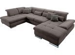 Wohnlandschaft "SO 4100 komfortable Federkernunterfederung, inkl. Kopfteilverstellung", braun (schlamm 14), B:365cm H:80cm T:225cm, SET ONE BY MUSTERRING, Sofas, Wohnlandschaft, wahlweise Bettfunktion und Sitztiefenverstellung, U-Form