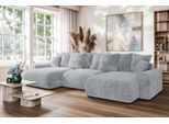 Wohnlandschaft HOME AFFAIRE "LAKESIDE mit Bettfunktion und Bettkasten, Maße B/T/H: 332,5/142/84 cm", grau (hellgrau), B:332,5cm H:84cm T:142cm, 100% Polyester, Sofas, Wohnlandschaft, U‑Form mit vielen Kissen und Wellenunterfederung