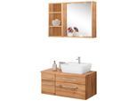 Badmöbel-Set WELLTIME "Davos", braun (eichefarben), Becken rechts, Kastenmöbel-Sets, Badmöbel-Set, mit 2 Touch-LED-Einbauleuchten