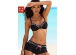 Bügel-Bikini KANGAROOS, Damen, Gr. 42, Cup F, schwarz, Polyamid, kontrastfarbene Details, unifarben mit Farbeinsatz, Bikini-Sets Bügel-Bikini, mit modischem Print, verstellbare Träger