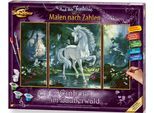 Malen nach Zahlen SCHIPPER "Meisterklasse Triptychon - Einhorn Zauberwald", bunt, Malvorlagen, KinderB:20cm H:50cm, Malen nach Zahlen, Made in Germany, B:20cm H:50cm