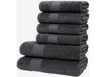 Handtuch Set WOLKENFELD "Premium Low-Twist Baumwolle 550 g/m² – 6-teiliges Bade-Set", grau (dunkelgrau), 6 tlg., Frottier, Frottier, Obermaterial: 100% Baumwolle, Handtuch-Sets, Handtuch Set, 2 Duschtücher 70×140 cm & 4 Handtücher 50×100 cm