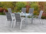 Garten-Essgruppe MERXX "Amalfi di lusso", grau, B:56,5cm H:104cm T:77cm, Aluminium, Polyester, Sitzmöbel-Sets, Garten-Essgruppe, 6 Sessel mit Tisch