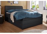 Boxspringbett HAPO, schwarz (schwarz, kunstleder), Liegefläche B/L: 140cm x 200cm, kein Härtegrad, Bonnell-Federkernmatratze, Kopfteil, seitliche Unterbox und Obermatratze sind mit pflegeleichtem Feinstrukturstoff in Leinenoptik (100% Polyester) oder Kunstleder bezogen;Die Oberseite der Unterfederung und die Ober- und Unterseite der Obermatratze sind jeweils mit einem rutschhemmenden Stoff aus 100