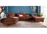 Wohnlandschaft EXXPO - SOFA FASHION "Maretto, bequem und komfortabel, viel Platz, Breite 330cm, U-Form", braun (cognac), B:330cm H:96cm T:230cm, Luxus-Microfaser Vintageoptik (100% Polyester);Webstoff, Sofas, Wohnlandschaft, inkl. Kopfteilverstellung für mehr Sitzkomfort, wahlweise Bettfunktion