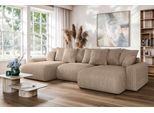 Wohnlandschaft HOME AFFAIRE "LAKESIDE mit Bettfunktion und Bettkasten, Maße B/T/H: 332,5/142/84 cm", braun, B:332,5cm H:84cm T:142cm, 100% Polyester, Sofas, Wohnlandschaft, U‑Form mit vielen Kissen und Wellenunterfederung