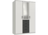 Kleiderschrank WIMEX "Cottbus, in weiß oder grau modern kombiniert mit graphitfb.Schubladen", weiß (weiß, grafit), B:135cm H:199cm T:58cm, Holzwerkstoff, Schränke, Kleiderschrank, mit 4 Schubladen, wahlweise mit oder ohne Spiegel