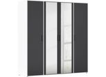 Drehtürenschrank RAUCH "Kleiderschrank Schrank Garderobe Wäscheschrank VOYAGER", weiß (alpinweiß, graumetallic), B:187cm H:194cm T:53cm, Holzwerkstoff, Schränke, Drehtürenschrank, mit modernen Griffen in Graumetallic und Spiegel