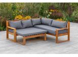 Garten-Essgruppe MERXX "Merida", braun (braun, grau), B:183,5cm H:72cm T:166,5cm, FSC-zertifiziertes Massivholz, Sitzmöbel-Sets, Garten-Essgruppe, 2 Liegen mit Auflage, 1 Klapphocker