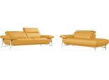 Sofa EGOITALIANO "Anais, erstklassiger Sitzkomfort, Fußfarbe chrom", gelb, Sofas, Leder BULL, Ottomane Armlehne links, Sofa, Set, Kopfteil verstellbar, Leder BULL, gelb