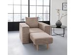 Sessel "Looksv", beige (beige, braun), B:112cm H:96cm T:107cm, LOOKS BY WOLFGANG JOOP, Sessel, Sessel, Verwandlungssessel: aus Sessel wird Sessel mit Hocker