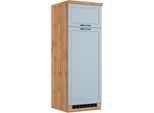 Kühlumbauschrank KOCHSTATION "KS-Lana", blau (matt hellblau, wotaneiche), B:60cm H:166cm T:60cm, Holzwerkstoff, MDF, Schränke, Kühlumbauschrank, Breite 60 cm