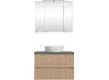 Badmöbel-Set WELLTIME "EIXO, Set aus Spiegelschrank und Waschtisch inkl. Becken", braun (eiche hell), B:80cm H:200cm T:47cm, Holzwerkstoff, Kastenmöbel-Sets, Badmöbel-Set, 80 cm breit, Badmöbel mit LED-Beleuchtung