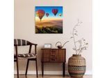 XXL-Wandbild QUEENCE "Akustikbild Landschaft mit Heißluftballons", bunt (farbe bild(er): bunt), B:120cm H:120cm T:2,5cm, Polyester, Bilder, XXL-Wandbild, Einfache Akustiklösung ohne Baumaßnahme, Schalldämmung, Paneele