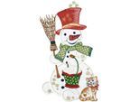 Fensterbild "Schneemann mit Katze" Gr. 1, rot (ecru, goldfarben, rot), B:21cm H:39cm, Polyester, W. REUTER & SOHN - PLAUENER SPITZE, Fensterbilder, Fensterbild, Made in Germany