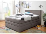Boxspringbett HOME AFFAIRE "Airdrie", grau (elephant), B:140cm L:210cm, Kunstleder, Kunststoff, Massivholz, Komplettbetten, Boxspringbett, inkl. Bettkasten und Topper