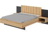 Bett GAMI "Mimizan", braun (eiche helvezia, schwarz, eiche helvezia, schwarz, eiche helvezia), B:255cm H:102cm L:206cm, Betten, Bett, mit 2 Nachttischen