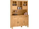 Küchenbuffet HOME AFFAIRE "Alby", beige (natur gebeizt, gewachst), B:125cm H:185cm T:38cm, Massivholz, Schränke, Küchenbuffet, Breite 125 cm, 2 Glastüren, 2 Schubladen