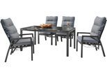 Garten-Essgruppe DESTINY "GARDA CREMONA", grau (anthrazit), Polyester, Sitzmöbel-Sets, Garten-Essgruppe, 4 Hochlehner inkl. Auflagen, 1 Tisch 160x90x74 cm