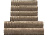 Handtuch Set KLEINE WOLKE "Royal, 6 Stück (4 Handtücher 50/100 cm + 2 Duschtücher 70/140 cm)", blau (basalt), 6 Stk., Frottier, Frottier, Obermaterial: 100% Baumwolle, Handtuch-Sets, Handtuch Set, Uni Farben, mit Bordüre, weich, in verschiedenen Sets erhältlich