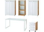 Büromöbel-Set GERMANIA "GW-Monteria", weiß (eiche, weiß), Holzwerkstoff Metall, Holzwerkstoff, Metall, Arbeitsmöbel-Sets, Büromöbel-Set